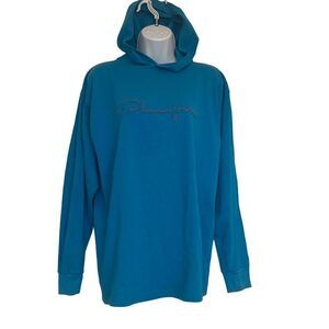 Champion Mens Medium Blue Vintage Embroidered Logo Long Sleeve Hoodie